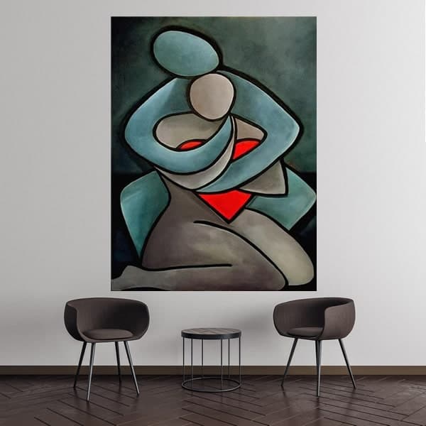 Abstrata de Casal com Coração Vermelho e Tons de Azul