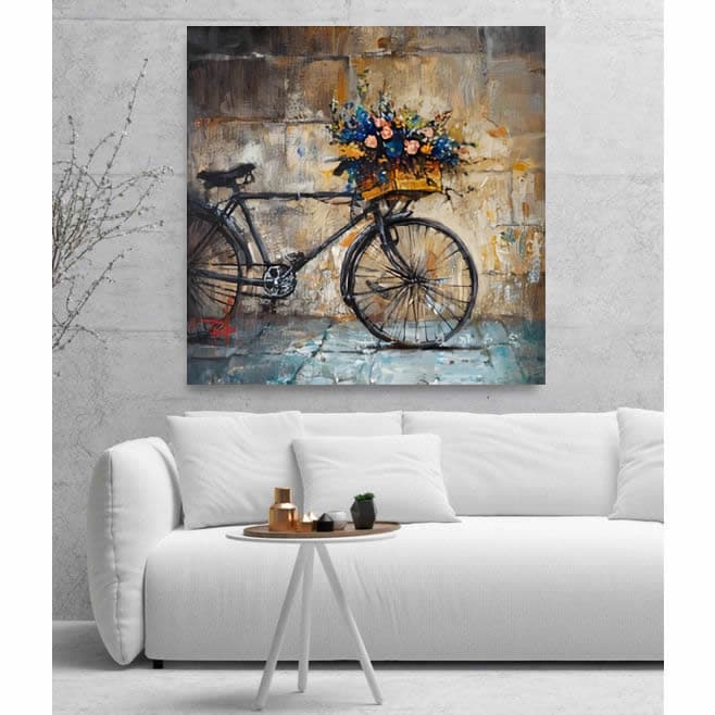 Abstrata Bicicleta com Flores Vintage Quadrada