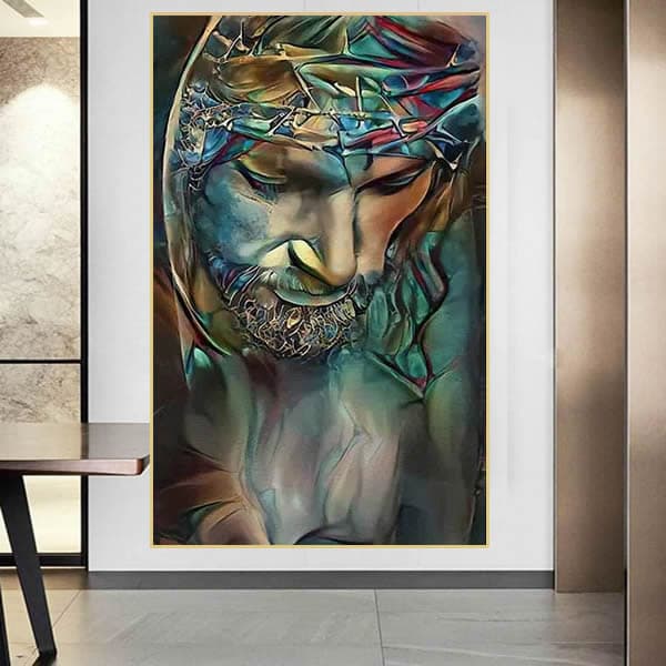 Sacra Moderna Jesus Cristo com Coroa de Espinhos Colorida