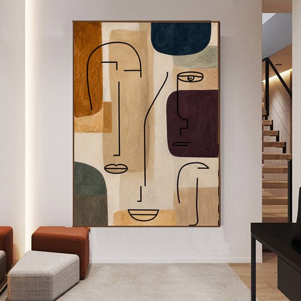 Abstrata Contemporânea com Rostos Minimalistas e Formas Geométricas Coloridas