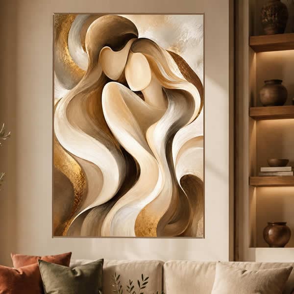 Abstrata de Casal em Tons Terrosos e Dourados