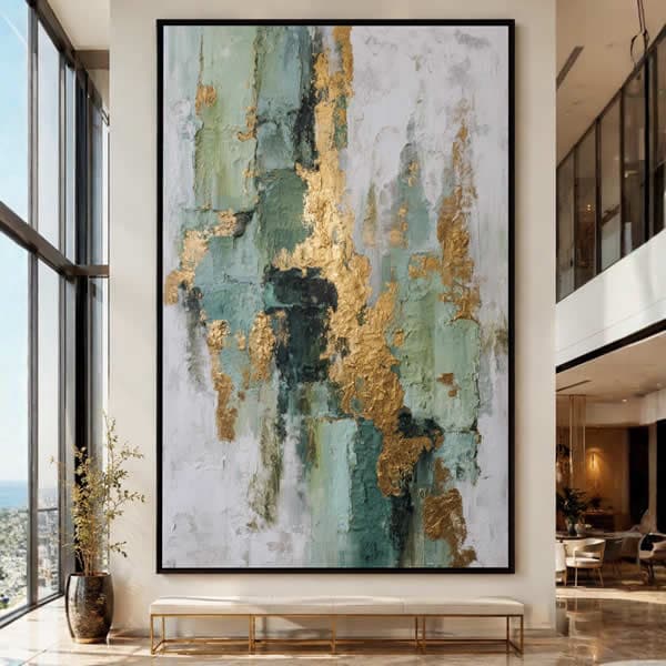 Abstrato Tons de Verde Jade e Dourado Vertical