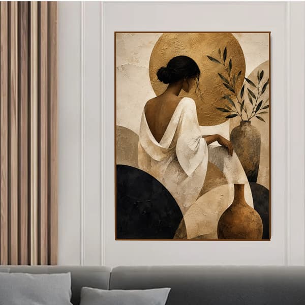 Minimalista Figura Feminina Tons Terrosos e Dourado Vertical