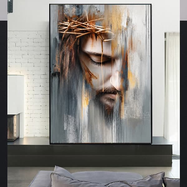 Impressa Jesus Cristo com Coroa de Espinhos Estilo Abstrato e Sacro